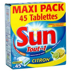 45 Tablets Lave Vaisselle Tout En 1 Citron Hydrof. Sun