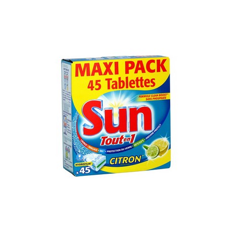 45 Tablets Lave Vaisselle Tout En 1 Citron Hydrof. Sun
