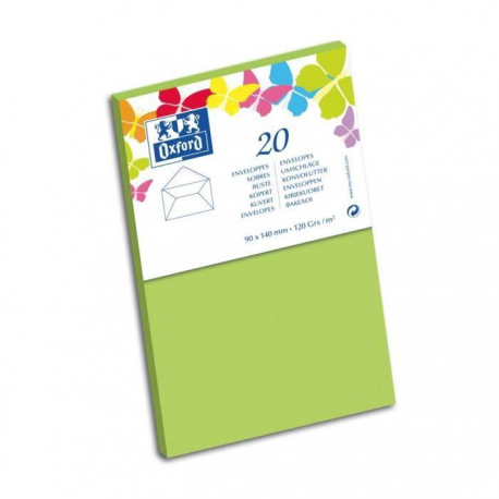 Oxford 20 Enveloppes Gommée 14 Cm X 9 Cm X 1,5 Cm 120G Vert