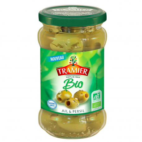Tramier Olives Vertes Dénoyautée Ail & Persil Bio Le Bocal De 130G