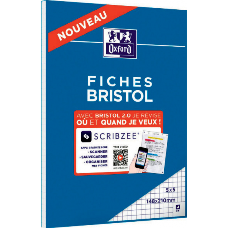 Oxford Bloc De Fiches Bristol 2.0 Perforées A5 30 Feuilles Q5X5