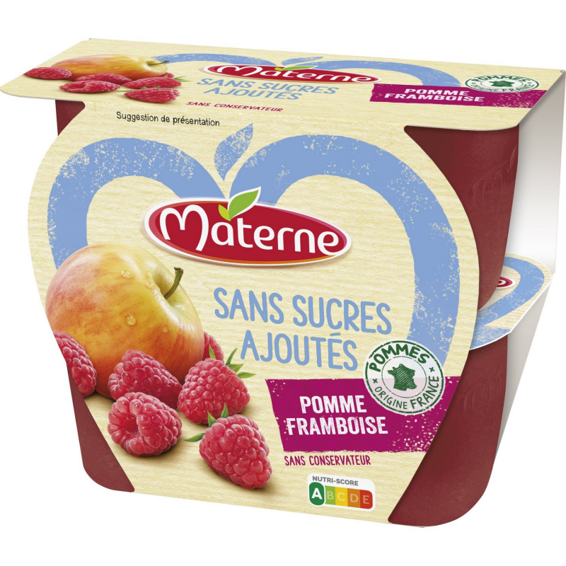 Materne Compotes De Pomme & Framboise Sans Sucre Ajouté Les 4 Pots De 100G  - DRH MARKET Sarl