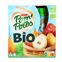 Pom'Potes Compotes Pomme & Poire Bio Sans Sucres Ajoutés Les 4 Gourdes De 90G