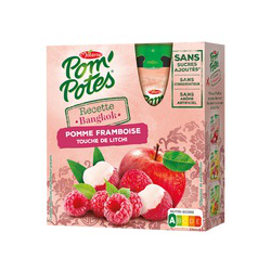 Pom'Potes Recette Bangkok Pomme Framboise Litchi Sans Sucres Ajoutés 4X90G