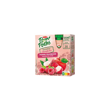 Pom'Potes Recette Bangkok Pomme Framboise Litchi Sans Sucres Ajoutés 4X90G