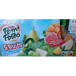 Pom'Potes Compotes En Gourdes Bio Fraise 5 Fruits Vt Sans Sucres Ajoutés Les 12 Gourdes De 90 G