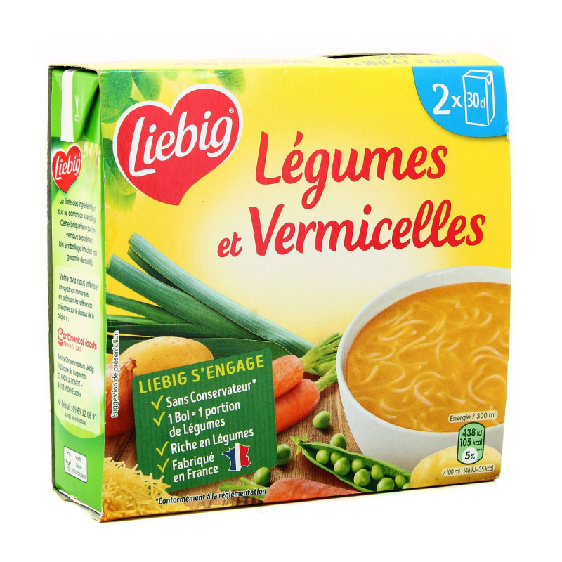 Soupe de légumes et vermicelles, Liebig (1 l)  La Belle Vie : Courses en  Ligne - Livraison à Domicile