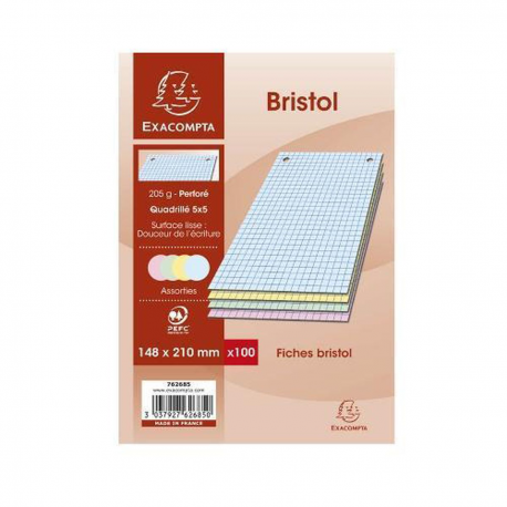 Exacompta Fiches Bristol Couleurs Petits Carreaux 14,8X21Cm Le Lot De 100 Fiches  Bristol - DRH MARKET Sarl