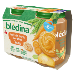Blédina Petits Pots Haricots Verts Carottes Veau Dès 6 Mois Pack De 200 G X 2 - 400 G