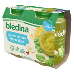 Blédina Petits Pots Epinards Semoule Merlu Blanc Dès 6 Mois Pack De 200 G X 2 - 400 G