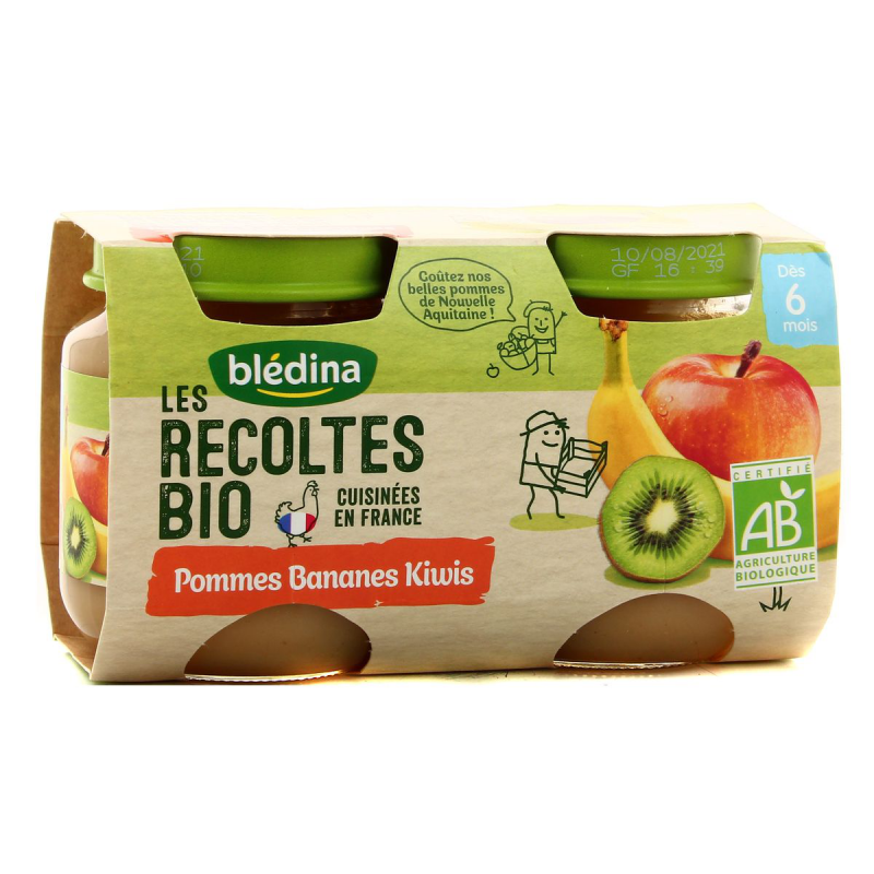Bledina Les Recoltes Bio Compotes Bebe Pomme Banane Kiwi Des 6 Mois Les 2 Pots De 130 G Drh Market Sarl