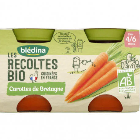 Blédina Les Récoltes Bio Compotes Bébé Carottes De Nos Régions Dès 4/6 Mois Les 2 Pots De 130 G