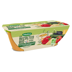 Blédina Les Récoltes Bio Plats Bébé Bio Dès 8 Mois Ratatouille Provençale Et Semoule Les 2 Bols De 200G