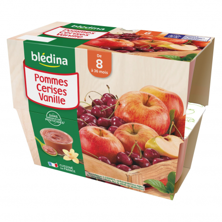 Blédina Compotes Bébé Dès 8 Mois, Pomme Cerises Vanille Les 4 Pots De 100 G