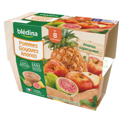 Blédina Compotes Bébé Dès 8 Mois, Pomme Goyaves Ananas Compotes Bébé Les 4 Pots De 100 G
