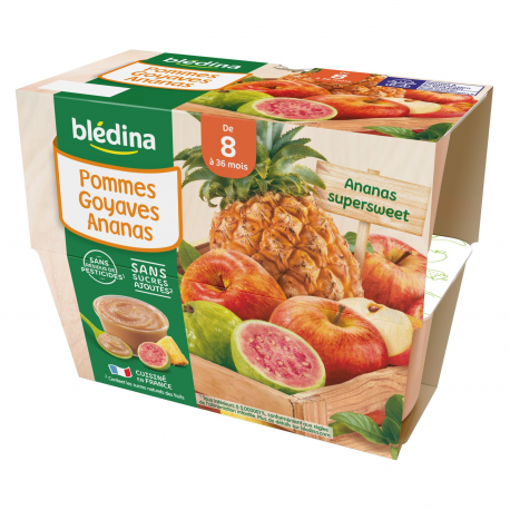 Blédina Compotes Bébé Dès 8 Mois, Pomme Goyaves Ananas Compotes Bébé Les 4 Pots De 100 G