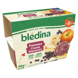 Blédina Coupelles Pommes Cassis Bananes De 8 À 36 Mois Pack De 100 G X 4 - 400 G