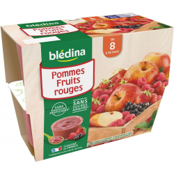 Blédina Compotes Bébé Dès 8 Mois, Pommes Et Fruits Rouges Les 4 Pots De 100 G