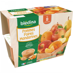 Bledina Compotes Bébé De 8 À 36 Mois, Pommes Poires Mandarines Les 4 Pots De 100 G
