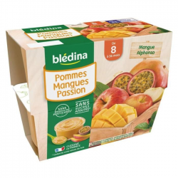 Bledina Compotes Bébé Dès 8 Mois, Pomme Mangue Passion Les 4 Pots De 100 G