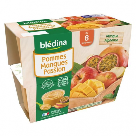Bledina Compotes Bébé Dès 8 Mois, Pomme Mangue Passion Les 4 Pots De 100 G