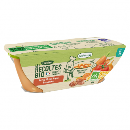 Blédina Les Récoltes Bio Pâtes Étoiles Façon Bolognaise Dès 15 Mois Pack De 200 G X 2 - 400 G