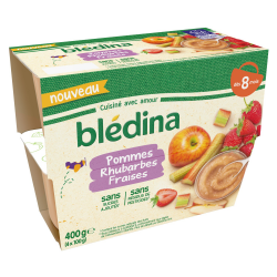 Coupelles Pommes Rhubarbes Fraises Dès 8 Mois Pack De 100 G X 4 - 400 G