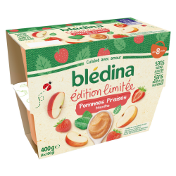 Blédina Dessert Bébé Dès 8 Mois Fraises & Pomme Coupelles Fruits Le Lot De 4 Pots De 100G