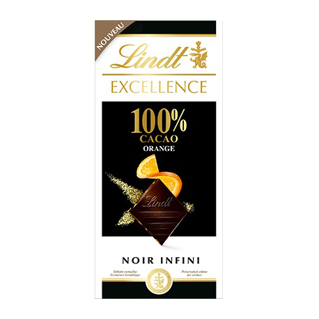Lindt Excellence Chocolat 100% Cacao Orange La Tablette De 50 G