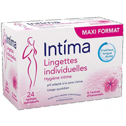 Intima Boites Lingettes Hygiène Intimes Individuelles À L'Extrait D'Hamamélis 24 Pièces