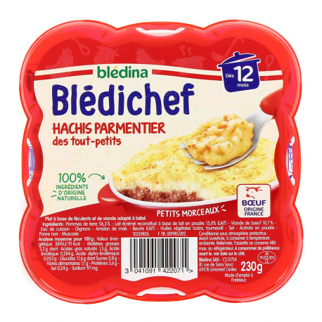 Blédina Blédichef Plat Bébé Dès 12 Mois Hachis Parmentier Des Tout-Petits La Barquette De 230G