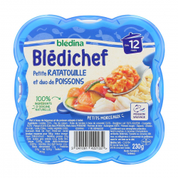 Blédina Blédichef Plat Bébé Dès 12 Mois Petite Ratatouille & Duo De Poissons La Barquette De 230G
