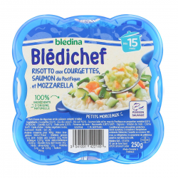 Blédina Blédichef Plat Bébé Dès 15 Mois Risotto Aux Courgettes, Saumon Du Pacifique & Mozzarella La Barquette De 230G