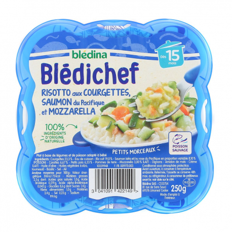 Blédina Blédichef Plat Bébé Dès 15 Mois Risotto Aux Courgettes, Saumon Du Pacifique & Mozzarella La Barquette De 230G