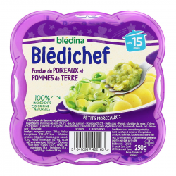 Blédina Bledichef Plat Bébé Dès 15 Mois Fondue De Poireaux Et Pommes De Terre La Barquette De 250G