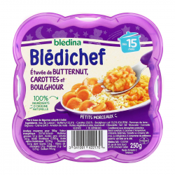 Blédina Blédichef Plat Bébé Dès 15 Mois Etuvée De Butternut, Carottes Et Boulghour La Barquette De 250G