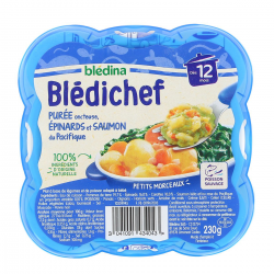 Blédina Blédichef Plat Bébé Dès 12 Mois Purée Onctueuse, Épinards & Saumon La Barquette De 230G