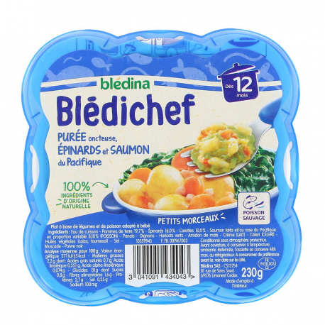 Blédina Blédichef Plat Bébé Dès 12 Mois Purée Onctueuse, Épinards & Saumon La Barquette De 230G