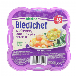 Blédina Blédichef Plat Bébé Dès 18 Mois D'Épinards, Carottes Et Petits Macaroni La Barquette De 250G