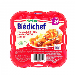 Blédina Blédichef Plat Bébé Dès 24 Mois Mitonné De Carottes, Petits Macaroni & Bœuf La Barquette De 250G