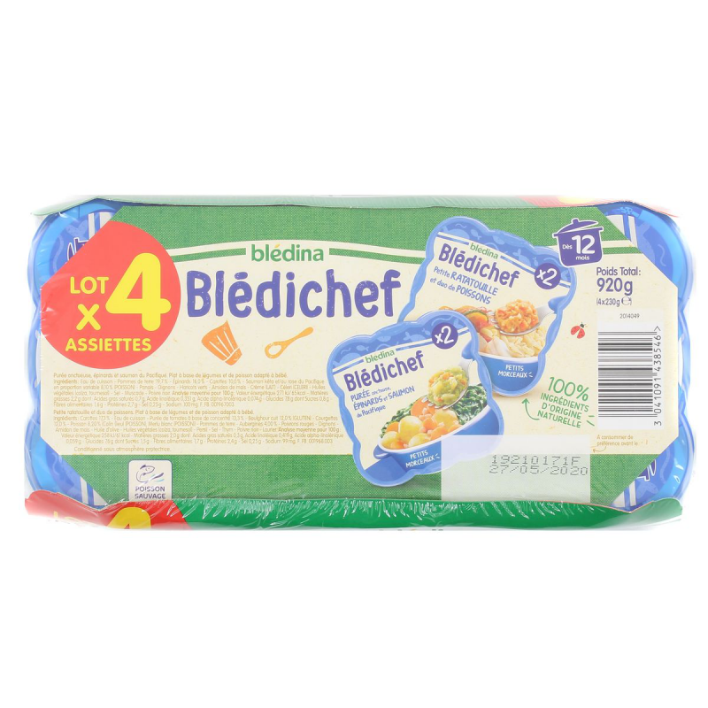 Bledina Bledichef Plat Bebe Des 12 Mois Puree Epinards Saumon Du Pacifique Petite Ratatouille Poissons 4x230g Drh Market Sarl