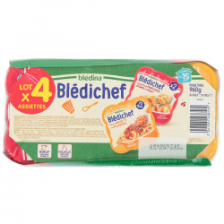 Blédina Blédichef Plat Bébé Dès 12 Mois Patate Douce, Légumes ,Poulet & Spaghetti À La Bolognaise Le Lot De 4 Barquettes - 960G