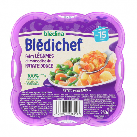 Blédina Blédichef Plat Bébé Dès 15 Mois Petits Légumes Et Mousseline De Patate Douce La Barquette De 250G