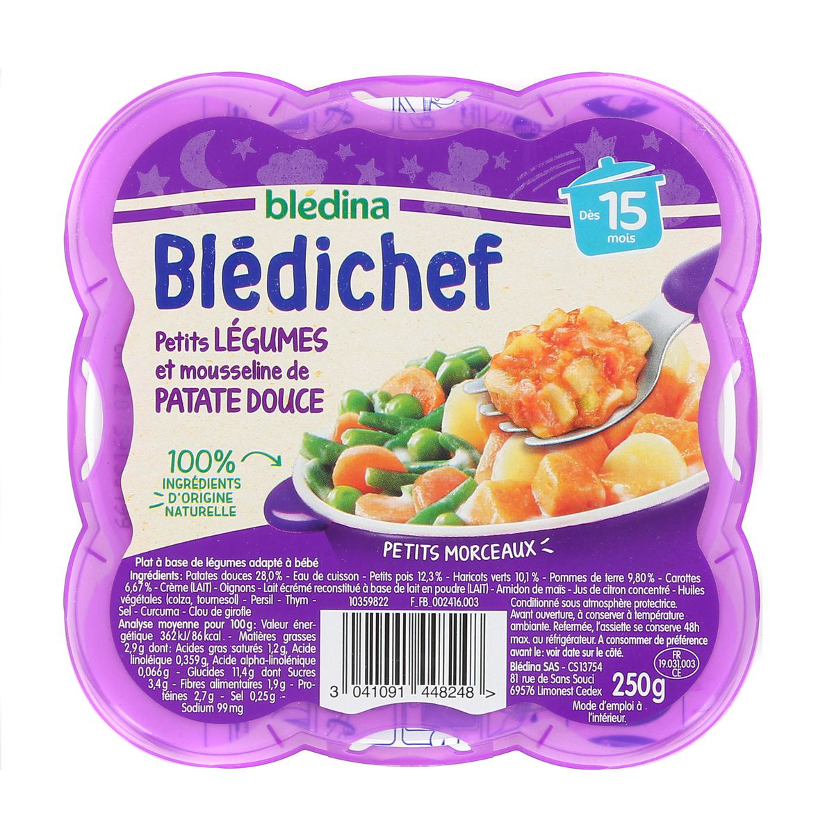 BLEDINA - BLEDICHEF PATES ETOILE SAUCE TOMATE ET JAMBON DES 15 MOIS  L'assiette de 250g - Repas de Bébé/Repas dès 15 mois 