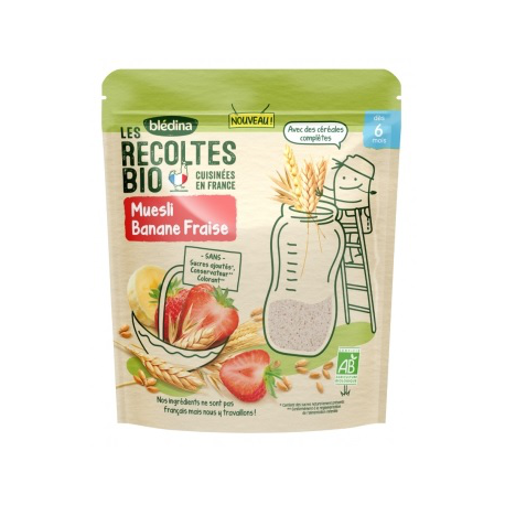 Blédina Les Récoltes Bio Muesli Fraise Banane Dès 6 Mois Etui De 200 G