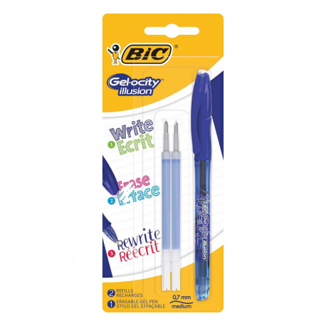 Bic 944017 Roller Gel De Pression ( Gel Ocity Illusion, 0,3 Mm ) 1 Pièce Avec 2 Refills Bleu