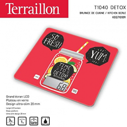 Terraillon Balance De Cuisine, Tare, Conversions Liquides, Ultra-Fine, Portée 3 Kg, T1040 Detox, Rouge