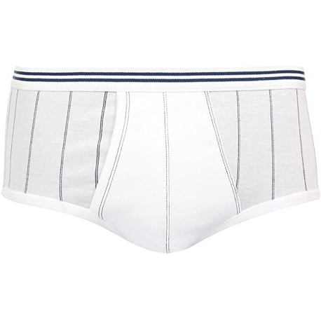Eminence Slip À Rayures Taille Haute Homme Ouvert Pur Coton Blanc T4