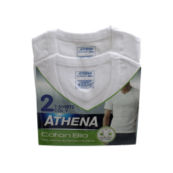 Athena T-Shirt Homme Blanc Col V T3 Coton Bio Athena : Le Lot De 2 T-Shirts