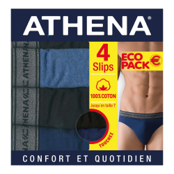 Athena Slip Homme Bleu Clair Basic En Coton T5 Athena : Le Lot De 4 Slips